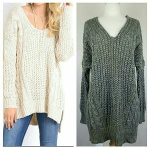 Wishlist boho green gray chunky knit lose sweater
